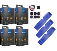 4 x bicycle tube Schwalbe 62-305 (16 x 2.40) DV 32 mm Dunlop valve + tire lever