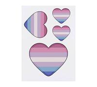 4 x 'Bigender Flag Heart' Temporary Tattoos - Water Resistant, Skin-Safe, Non-Toxic Transfers, Mixed Sizes (TO00050715)