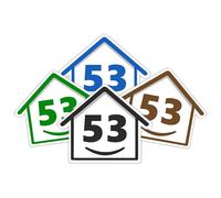 4 x Bin Numbers for Wheelie Bins, 1-99, 15cm ‘Happy House’ Colour Design Dustbin Stickers, Easy Application Stick On Number Stickers - Weatherproof Self Adhesive Vinyl - Blue, Black, Green, Brown (53)