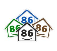 4 x Bin Numbers for Wheelie Bins, 1-99, 15cm ‘Happy House’ Colour Design Dustbin Stickers, Easy Application Stick On Number Stickers - Weatherproof Self Adhesive Vinyl - Blue, Black, Green, Brown (86)