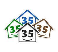 4 x Bin Numbers for Wheelie Bins, 1-99, 15cm ‘Happy House’ Colour Design Dustbin Stickers, Easy Application Stick On Number Stickers - Weatherproof Self Adhesive Vinyl - Blue, Black, Green, Brown (35)