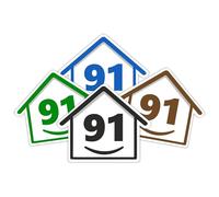 4 x Bin Numbers for Wheelie Bins, 1-99, 15cm ‘Happy House’ Colour Design Dustbin Stickers, Easy Application Stick On Number Stickers - Weatherproof Self Adhesive Vinyl - Blue, Black, Green, Brown (91)