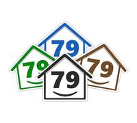 4 x Bin Numbers for Wheelie Bins, 1-99, 15cm ‘Happy House’ Colour Design Dustbin Stickers, Easy Application Stick On Number Stickers - Weatherproof Self Adhesive Vinyl - Blue, Black, Green, Brown (79)