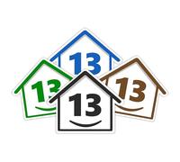 4 x Bin Numbers for Wheelie Bins, 1-99, 15cm ‘Happy House’ Colour Design Dustbin Stickers, Easy Application Stick On Number Stickers - Weatherproof Self Adhesive Vinyl - Blue, Black, Green, Brown (13)