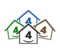 4 x Bin Numbers for Wheelie Bins, 1-99, 15cm ‘Happy House’ Colour Design Dustbin Stickers, Easy Application Stick On Number Stickers - Weatherproof Self Adhesive Vinyl - Blue, Black, Green, Brown (4)
