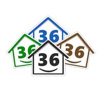 4 x Bin Numbers for Wheelie Bins, 1-99, 15cm ‘Happy House’ Colour Design Dustbin Stickers, Easy Application Stick On Number Stickers - Weatherproof Self Adhesive Vinyl - Blue, Black, Green, Brown (36)