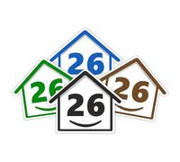 4 x Bin Numbers for Wheelie Bins, 1-99, 15cm ‘Happy House’ Colour Design Dustbin Stickers, Easy Application Stick On Number Stickers - Weatherproof Self Adhesive Vinyl - Blue, Black, Green, Brown (26)