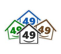 4 x Bin Numbers for Wheelie Bins, 1-99, 15cm ‘Happy House’ Colour Design Dustbin Stickers, Easy Application Stick On Number Stickers - Weatherproof Self Adhesive Vinyl - Blue, Black, Green, Brown (49)