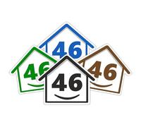 4 x Bin Numbers for Wheelie Bins, 1-99, 15cm ‘Happy House’ Colour Design Dustbin Stickers, Easy Application Stick On Number Stickers - Weatherproof Self Adhesive Vinyl - Blue, Black, Green, Brown (46)