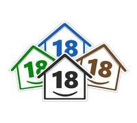 4 x Bin Numbers for Wheelie Bins, 1-99, 15cm ‘Happy House’ Colour Design Dustbin Stickers, Easy Application Stick On Number Stickers - Weatherproof Self Adhesive Vinyl - Blue, Black, Green, Brown (18)