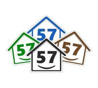 4 x Bin Numbers for Wheelie Bins, 1-99, 15cm ‘Happy House’ Colour Design Dustbin Stickers, Easy Application Stick On Number Stickers - Weatherproof Self Adhesive Vinyl - Blue, Black, Green, Brown (57)