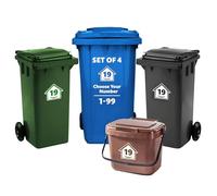 4 x Bin Numbers for Wheelie Bins, 1-99, 15cm ‘Happy House’ Colour Design Dustbin Stickers, Easy Application Stick On Number Stickers - Weatherproof Self Adhesive Vinyl - Blue, Black, Green, Brown (19)