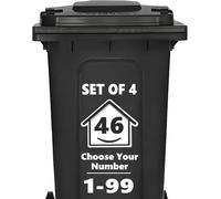 4 x Bin Numbers for Wheelie Bins, 1-99, 15cm ‘Happy House’ Design Dustbin Stickers, Easy Application Stick On Number Stickers - Weatherproof Self Adhesive Vinyl, Black (46)