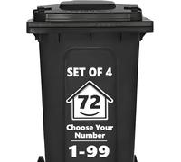 4 x Bin Numbers for Wheelie Bins, 1-99, 15cm ‘Happy House’ Design Dustbin Stickers, Easy Application Stick On Number Stickers - Weatherproof Self Adhesive Vinyl, Black (72)