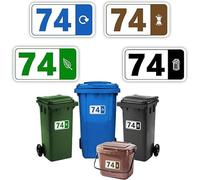 4 x Bin Numbers for Wheelie Bins, 1-99, ‘Waste Icon’ Design, 10x19cm Dustbin Stickers, Easy Application Stick On Number Stickers - Weatherproof Self Adhesive Vinyl - Blue, Black, Green and Brown (74)