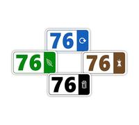 4 x Bin Numbers for Wheelie Bins, 1-99, ‘Waste Icon’ Design, 10x19cm Dustbin Stickers, Easy Application Stick On Number Stickers - Weatherproof Self Adhesive Vinyl - Blue, Black, Green and Brown (76)