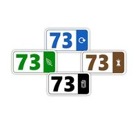 4 x Bin Numbers for Wheelie Bins, 1-99, ‘Waste Icon’ Design, 10x19cm Dustbin Stickers, Easy Application Stick On Number Stickers - Weatherproof Self Adhesive Vinyl - Blue, Black, Green and Brown (73)