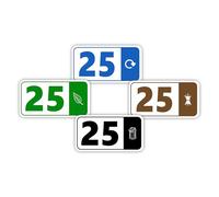 4 x Bin Numbers for Wheelie Bins, 1-99, ‘Waste Icon’ Design, 10x19cm Dustbin Stickers, Easy Application Stick On Number Stickers - Weatherproof Self Adhesive Vinyl - Blue, Black, Green and Brown (25)