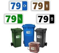 4 x Bin Numbers for Wheelie Bins, 1-99, ‘Waste Icon’ Design, 10x19cm Dustbin Stickers, Easy Application Stick On Number Stickers - Weatherproof Self Adhesive Vinyl - Blue, Black, Green and Brown (79)