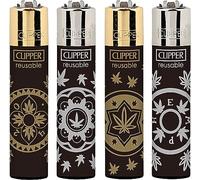 4 x Black Fortuna Clipper Lighters Gas Flint Refillable Standard Size Very Rare Design