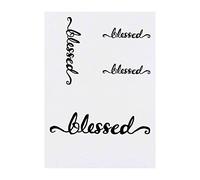 4 x 'Blessed Text' Temporary Tattoos - Water Resistant, Skin-Safe, Non-Toxic Transfers, Mixed Sizes (TO00007433)