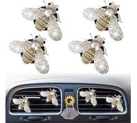 4 x Bling Bee Air Vent Clips Crystal Bee Car Air Freshener Car Diffuser Car Decoration for Women Interior Decoration Glitter Car Accessories Sunflower Mask Hook Interior Accessories