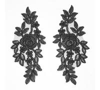 4 X Bridal Lace Applique Floral Corded Wedding Motif #61 (Black)