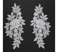 4 X Bridal Lace Applique Floral Corded Wedding Motif #61 (Metallic Silver White)