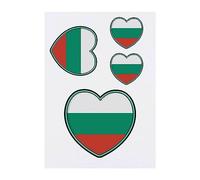 4 x 'Bulgaria Flag Heart' Temporary Tattoos - Water Resistant, Skin-Safe, Non-Toxic Transfers, Mixed Sizes (TO00062924)