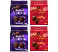 4 x Cad Bournville Dark Chocolate Giant Buttons Bag 100g & Darkmilk Buttons Bag 100 Treat Gift Hamper For Christmas By Experts Supplies