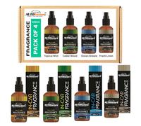 4 x Car Air Fragrances Spray 100ml Including Tropical Mist,Cedar Wood, Ocean Breeze & Fresh Linen, Handy Size for Quick Fresh Spritz, Interior Fragrance, Odour Eliminator, Vent Diffuser Accessory