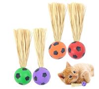 4 X Cat Bouncy Balls With Feathers Bouncy Ball With Tail Cat Toy, Toys Self-entertainment, Entertainment Toys For Indoor, Bouncy Tails Toy With Raffia More Durable