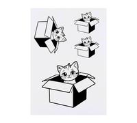 4 x 'Cat In a Box' Temporary Tattoos - Water Resistant, Skin-Safe, Non-Toxic Transfers, Mixed Sizes (TO00069436)
