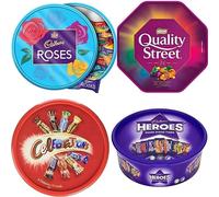 4 x Chocolate Tubs ASSORTED PACK 1 EACH Of Celebrations 650g, Heros 600g, Roses 600g, Quality Street 650g Chocolate Sharing Tub Perfect For Any Occasion Ideal Gifts