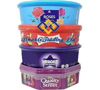 4 x Chocolate Tubs ASSORTED PACK 1 EACH Of Celebrations, Heros, Roses, Quality Street Chocolate Sharing Tub Perfect For Any Occasion