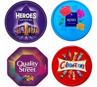 4 x Chocolate Tubs ASSORTED PACK 1 EACH Of Celebrations, Roses, Heroes and Quality Street chocolate tub Ideal for Sharing Tub Perfect For Christmas Celebrations