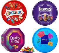 4 x Chocolate Tubs ASSORTED PACK 1 EACH Of Celebrations, Roses, Heroes and Quality Street chocolate tub Ideal for Sharing Tub Perfect For Christmas Celebrations