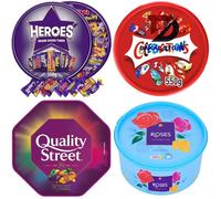 4 x Chocolate Tubs ASSORTED PACK 1 EACH Of Celebrations, Roses, Heroes and Quality Street Sharing Tub Perfect For Christmas