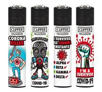 4 x Clipper Lighter Set COVID SLOGAN 42 Gas Refillable Lighters Rare Limited Edition