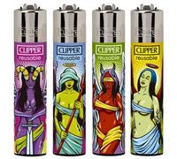 4 x Clipper Lighters ANGELA VS DEMONS Design Set Silver Top Gas Refillable Lighter Standard Size Replaceable Flint Rare Limited Edition