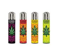 4 x Clipper Lighters - BEER GREEN LEAVES - TOP SILVER FANCY Gas Lighter Refillable You get all 4 NEW (BEER GREEN LEAVES) CASE POUCH