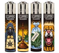 4 x Clipper Lighters HIGH TILL I DIE Design Set Silver Top Gas Refillable Lighter Standard Size Replaceable Flint Rare Limited Edition