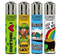 4 x Clipper Lighters IRELAND 1 Design Set Silver Top Gas Refillable Lighter Standard Size Replaceable Flint Rare Limited Edition