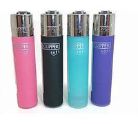 4 x Clipper Soft Touch Lighters Gas Refillable Flint Lighter - Genuine Clipper Original (Pink, Black, Turquoise, Purple)