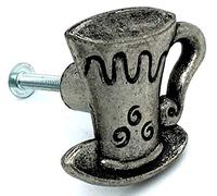 4 x Coffee Cup KNOBS 39mm Java Mug Pewter Silver Cupboard Cabinet Door knob