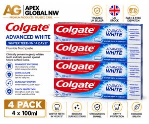 4 x Colgate Advanced White Toothpaste 100ml - Gentle Whitening Oral Formula