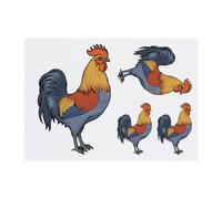 4 x 'Colorful Cockerel' Temporary Tattoos - Water Resistant, Skin-Safe, Non-Toxic Transfers, Mixed Sizes (TO00073530)