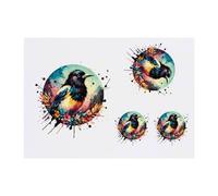 4 x 'Colourful Magpie' Temporary Tattoos - Water Resistant, Skin-Safe, Non-Toxic Transfers, Mixed Sizes (TO00073860)