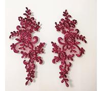 4 X Corded Embroidery Floral Lace Applique Wedding Motif Sew On Size: 25 cm x 12 cm :#39A (Burgundy)
