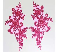 4 X Corded Embroidery Floral Lace Applique Wedding Motif Sew On Size: 25 cm x 12 cm :#39A (Cerise)